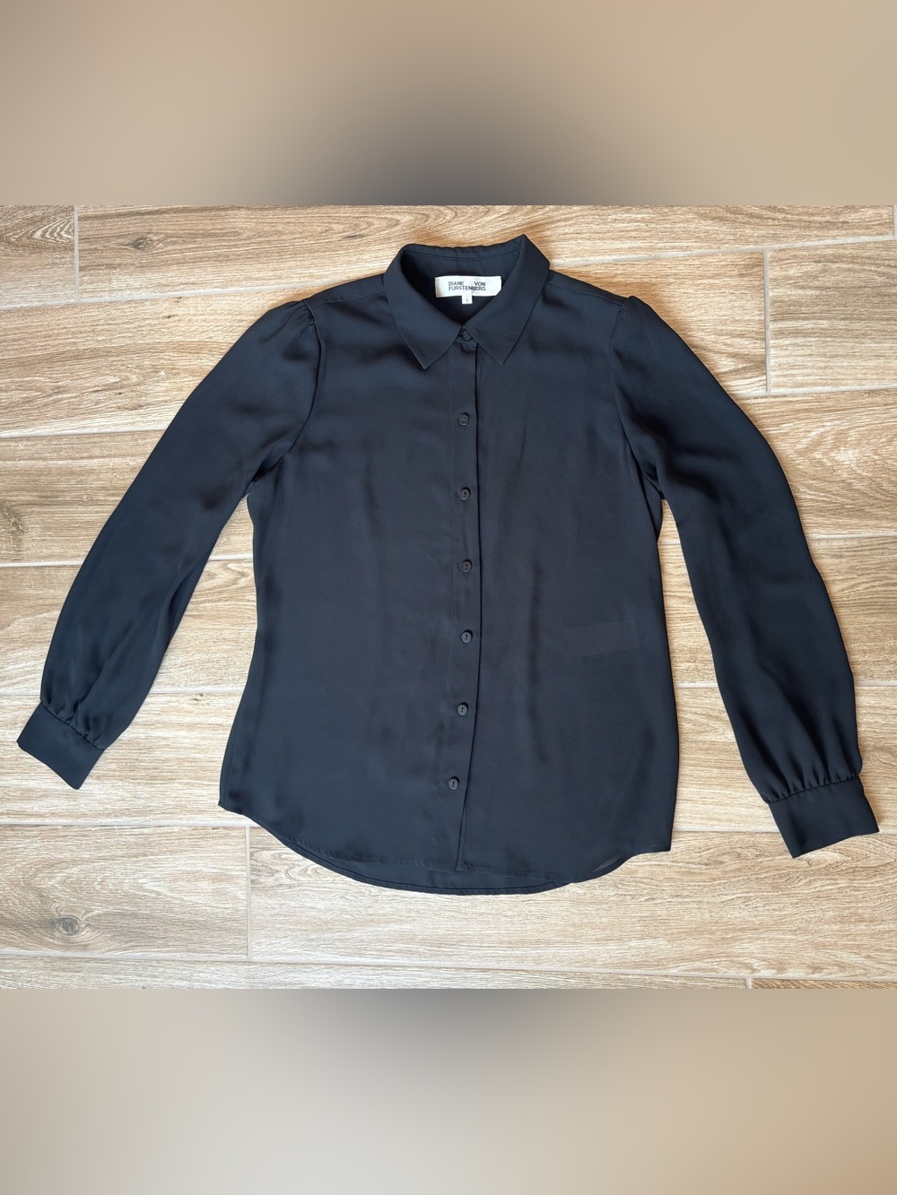 Diane Von Furstenberg Classic Black Button-Up Blouse Women's Long Sleeve Size S